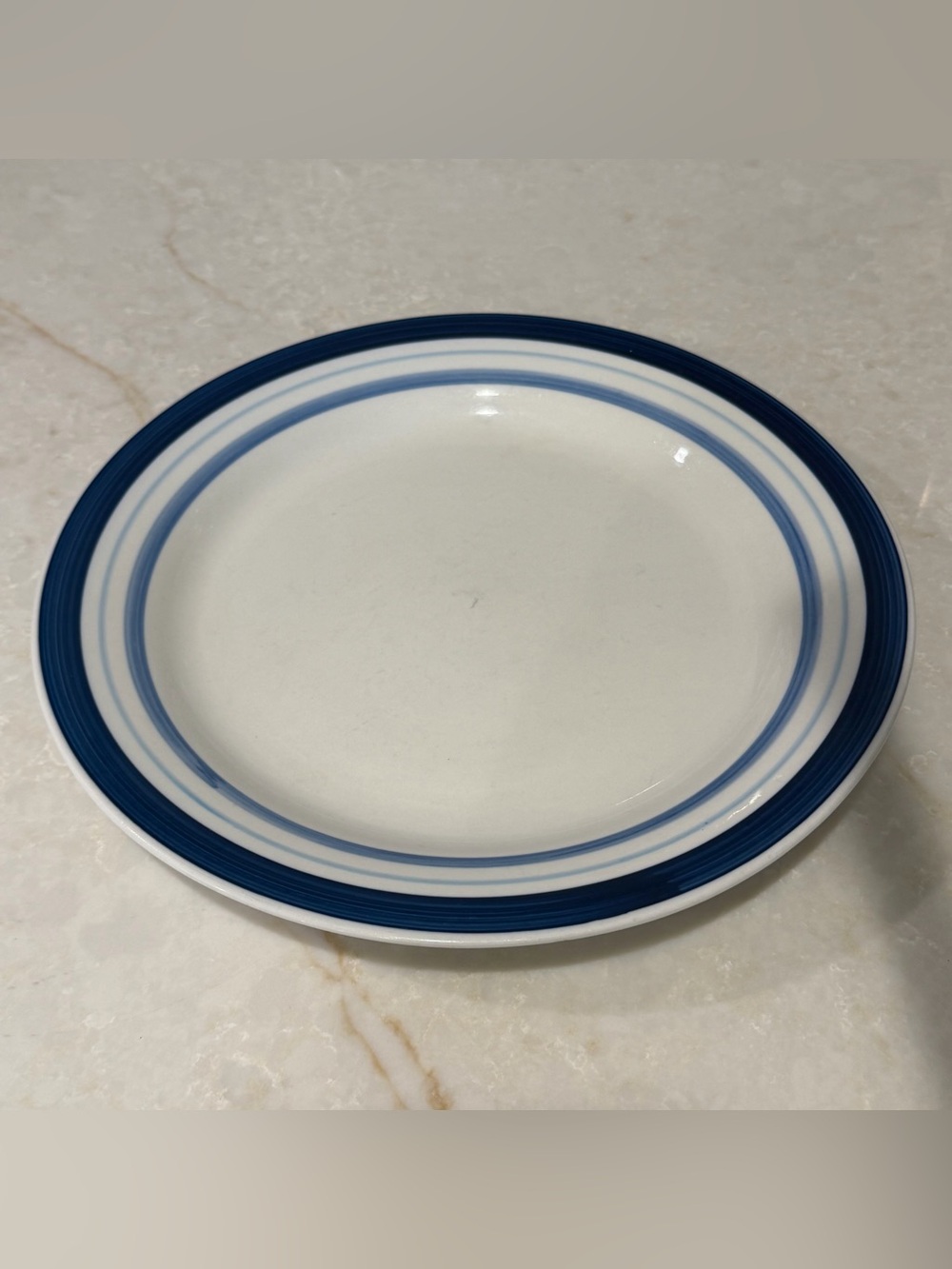 Mainstays White Ceramic Dinner Plate with Blue Trim replacement